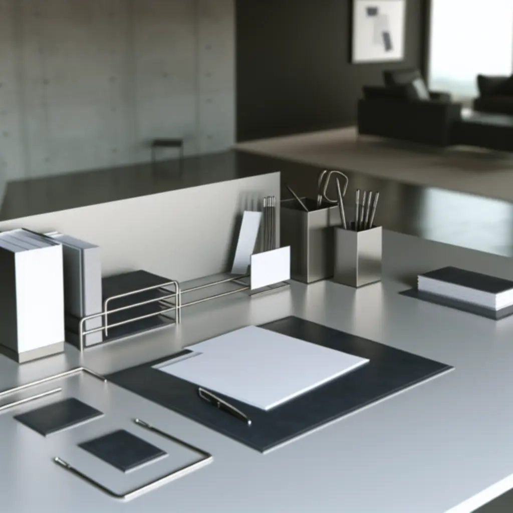 Minimalistyczne, profesjonalne stanowisko pracy typu executive w stonowanej kolorystyce